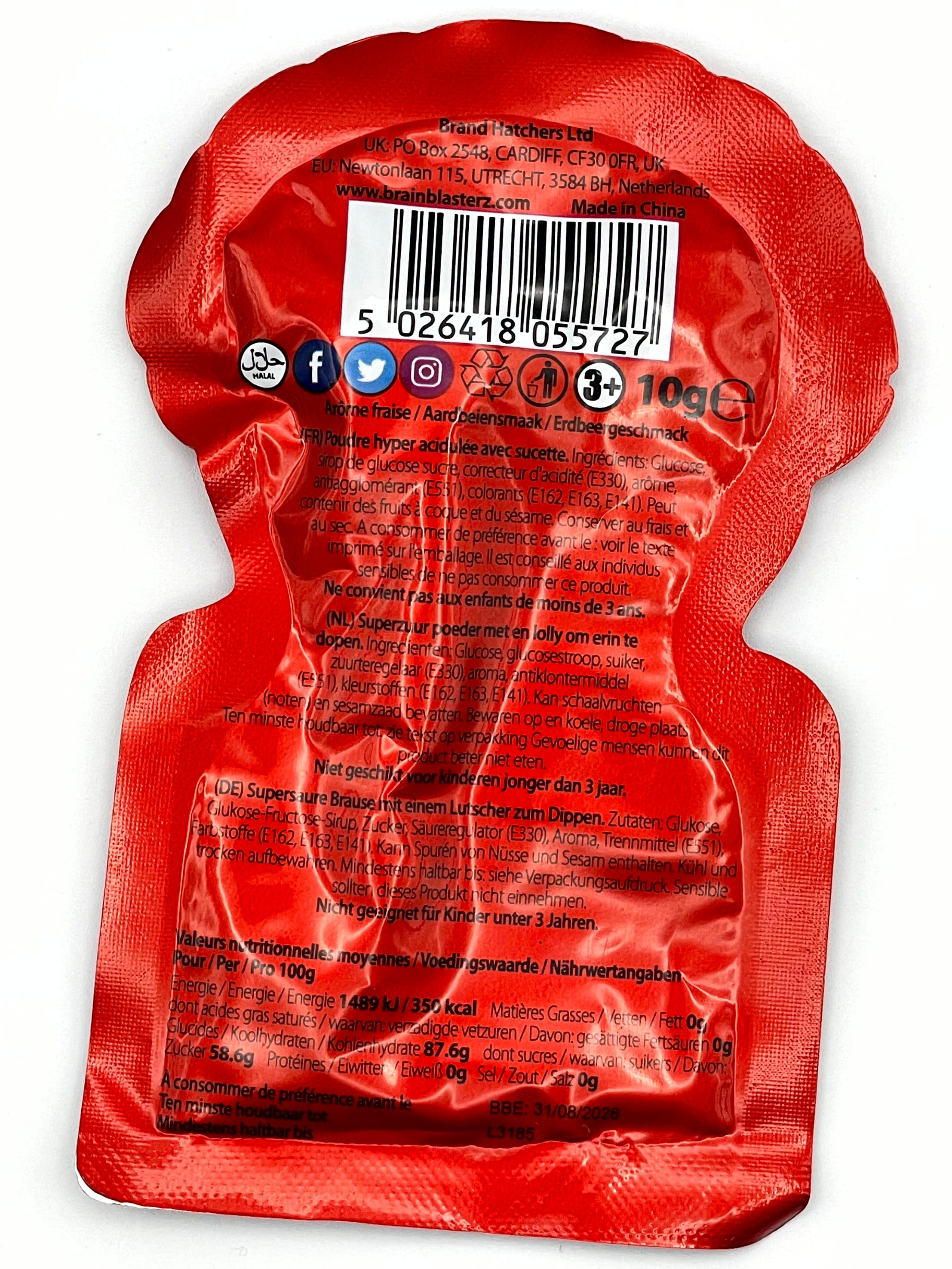 Brain Blasterz Sour Powder mit Lolly Dipper – Strawberry (10 g)