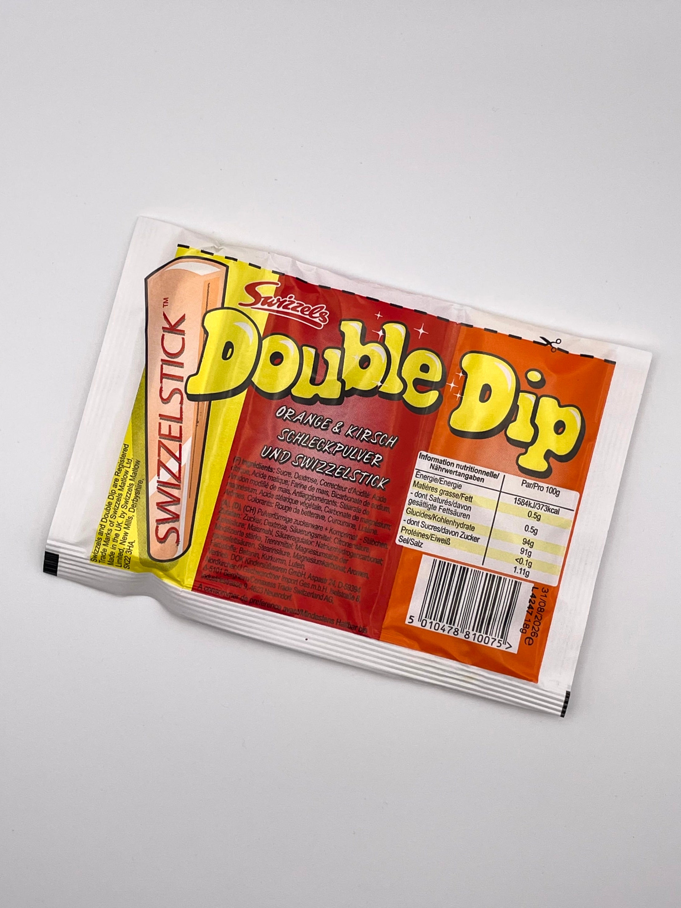Swizzels Double Dip – Orange & Kirsch Schleckpulver mit Swizzelstick (19 g)