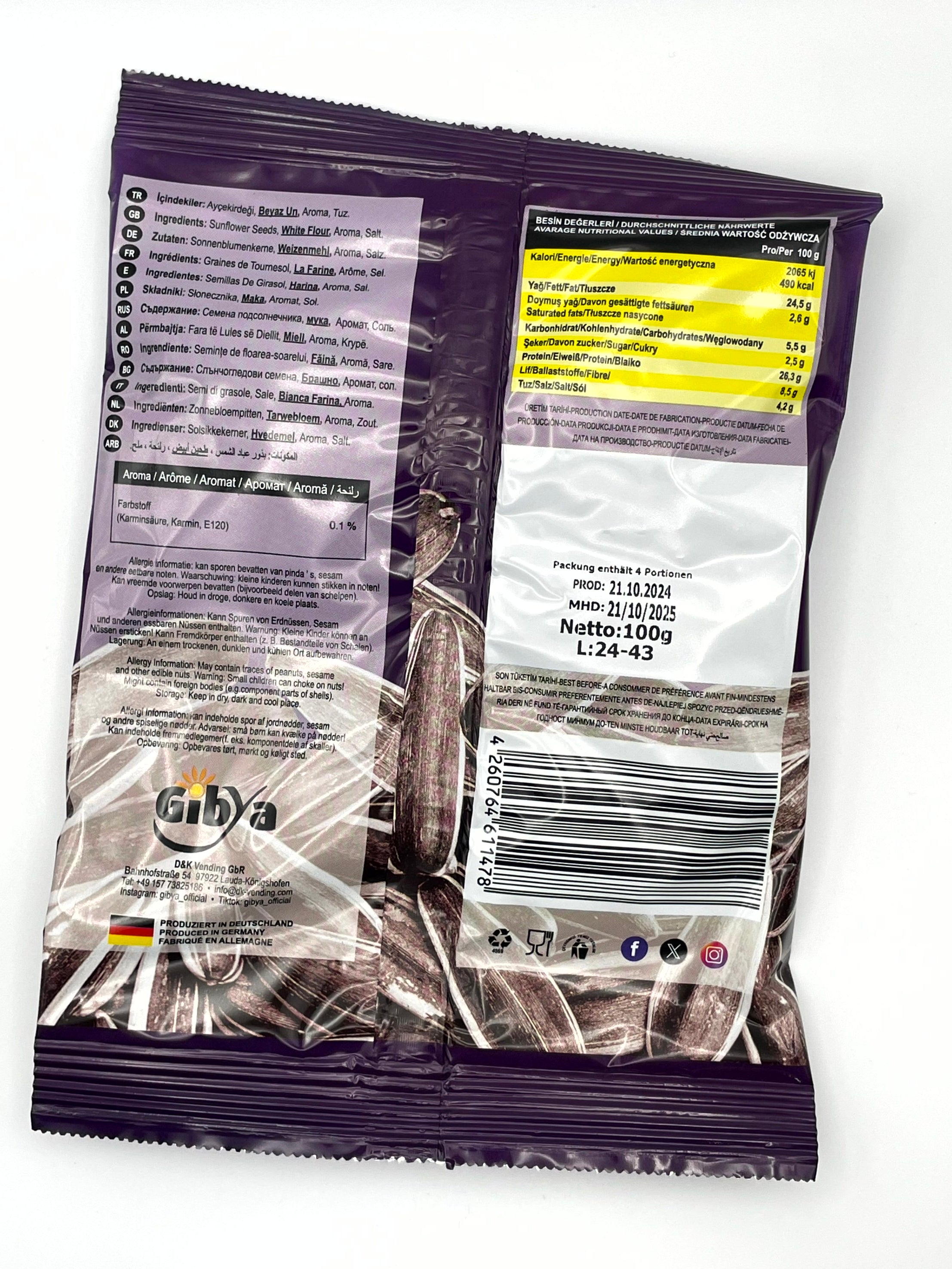 Gibya Geröstete Sonnenblumenkerne - Hot Chili & Lime 100g