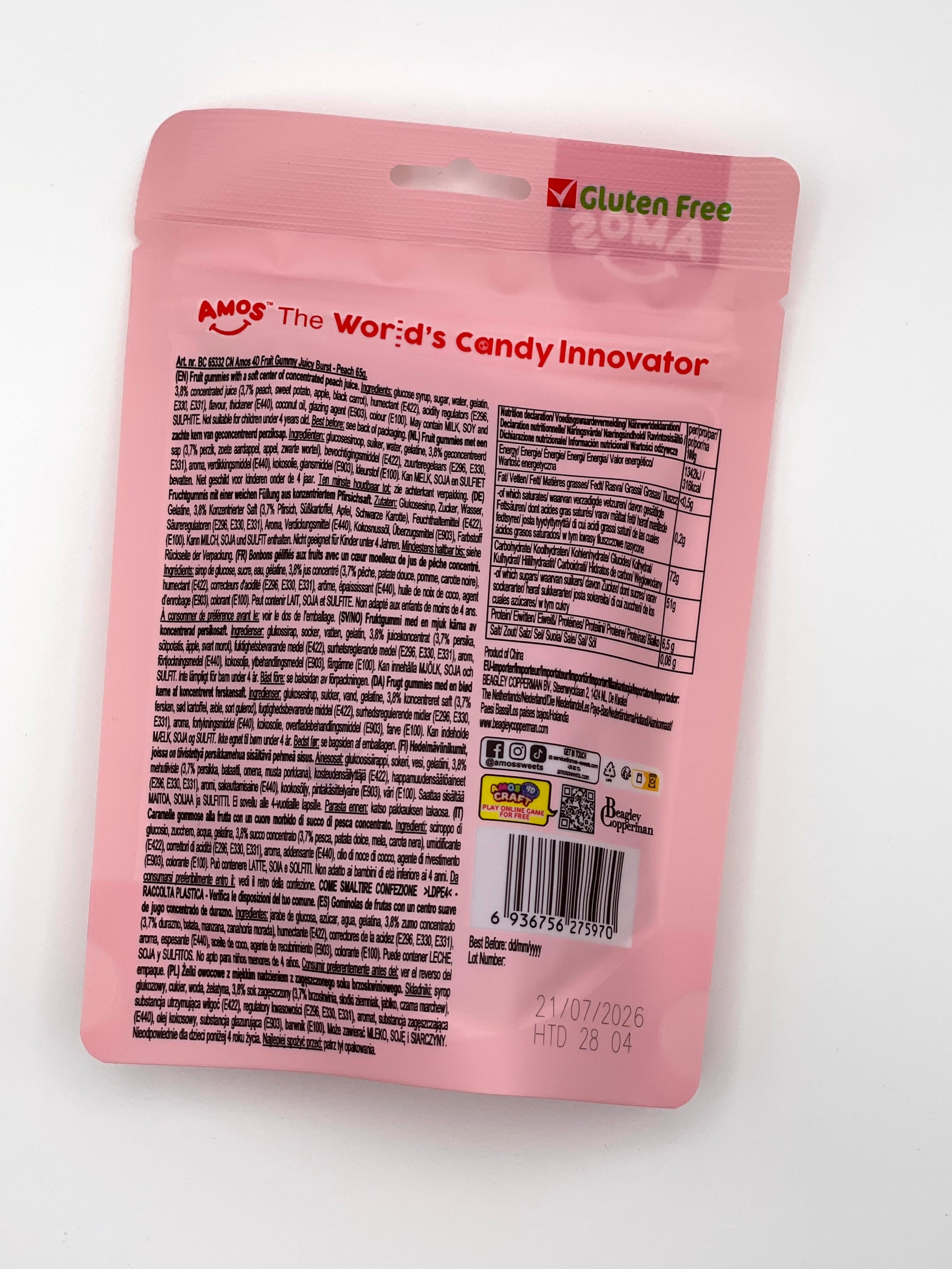 AMOS 4D Fruit Gummy – Peach Burst (50 g)