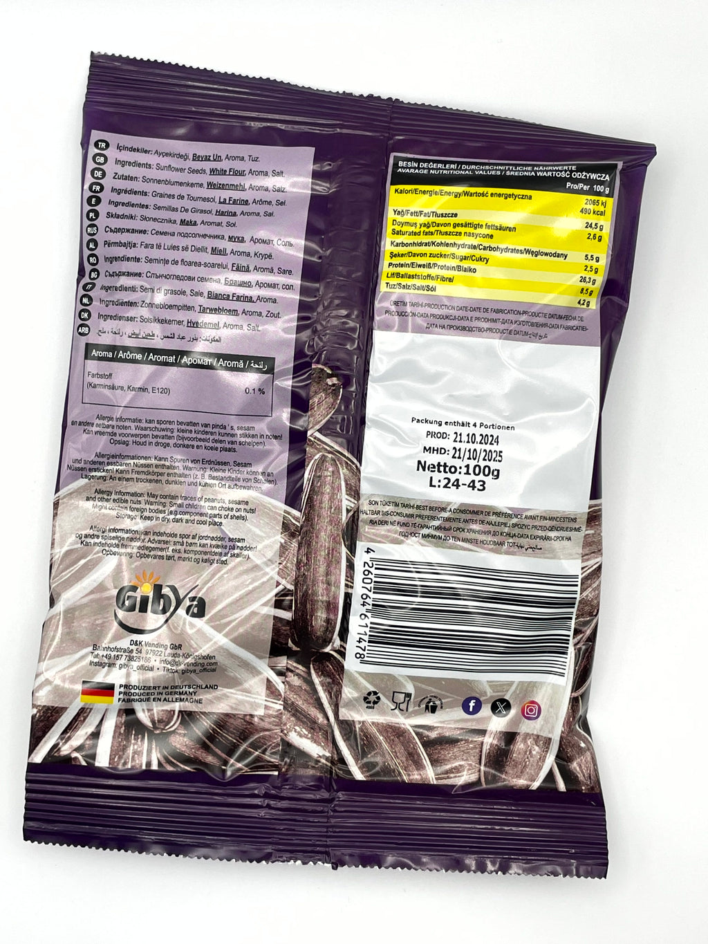 Gibya Geröstete Sonnenblumenkerne - Hot Chili & Lime 100g