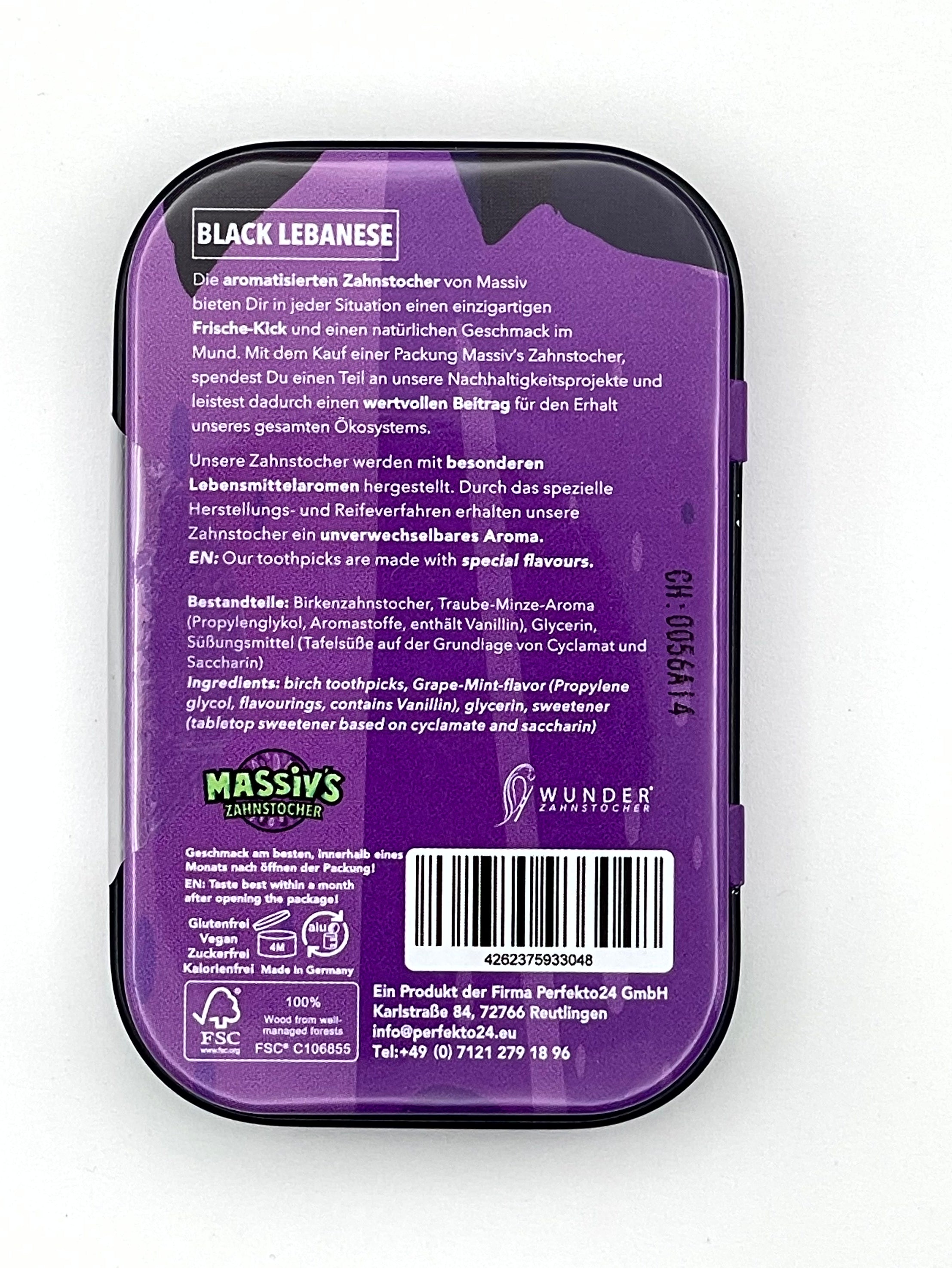 Massiv’s Zahnstocher – Black Lebanese (Grape Mint, 100 Stk.)