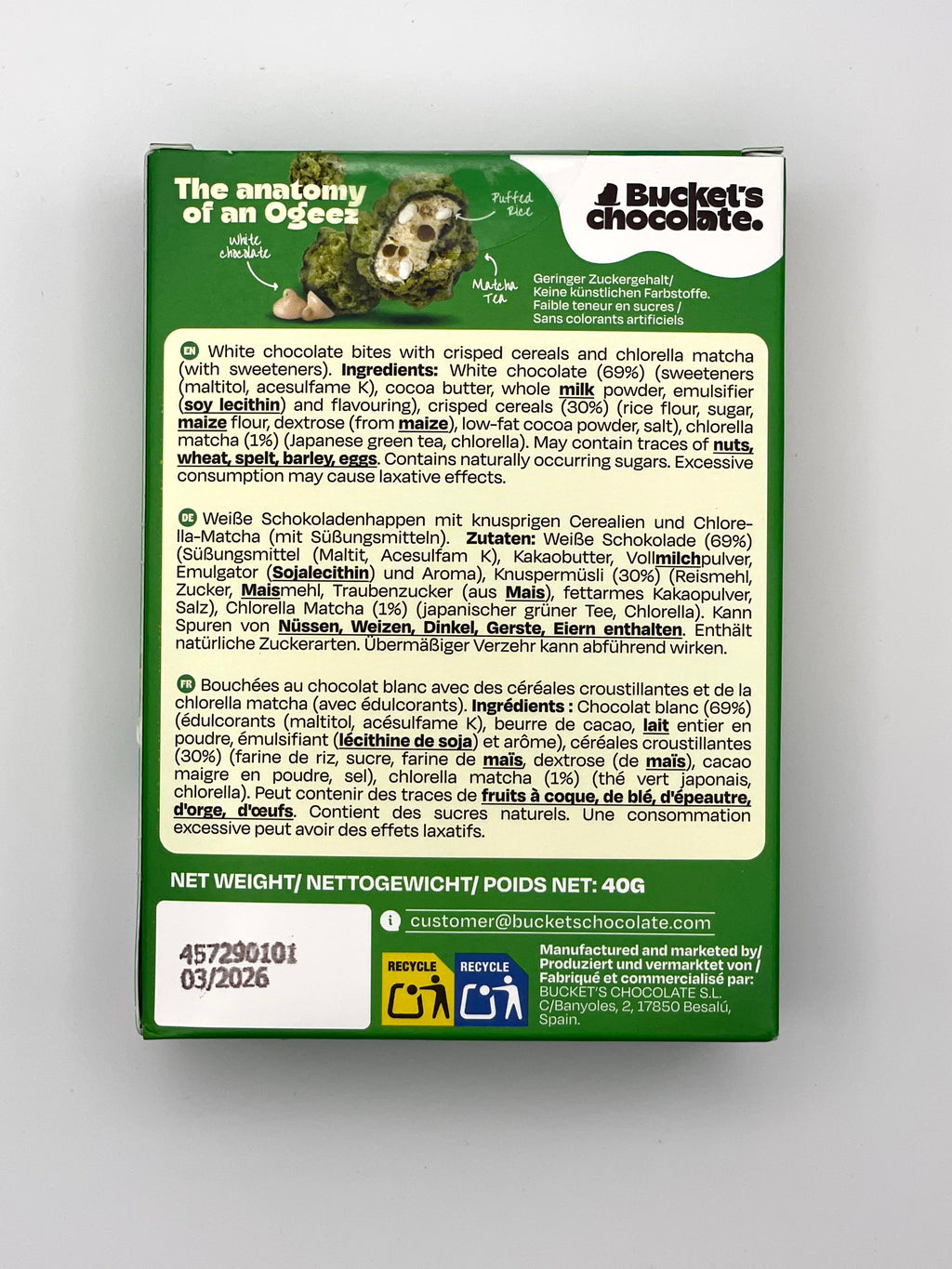 Bucket’s Chocolate Ogeez Original Crunch – Matcha White Chocolate 40 g