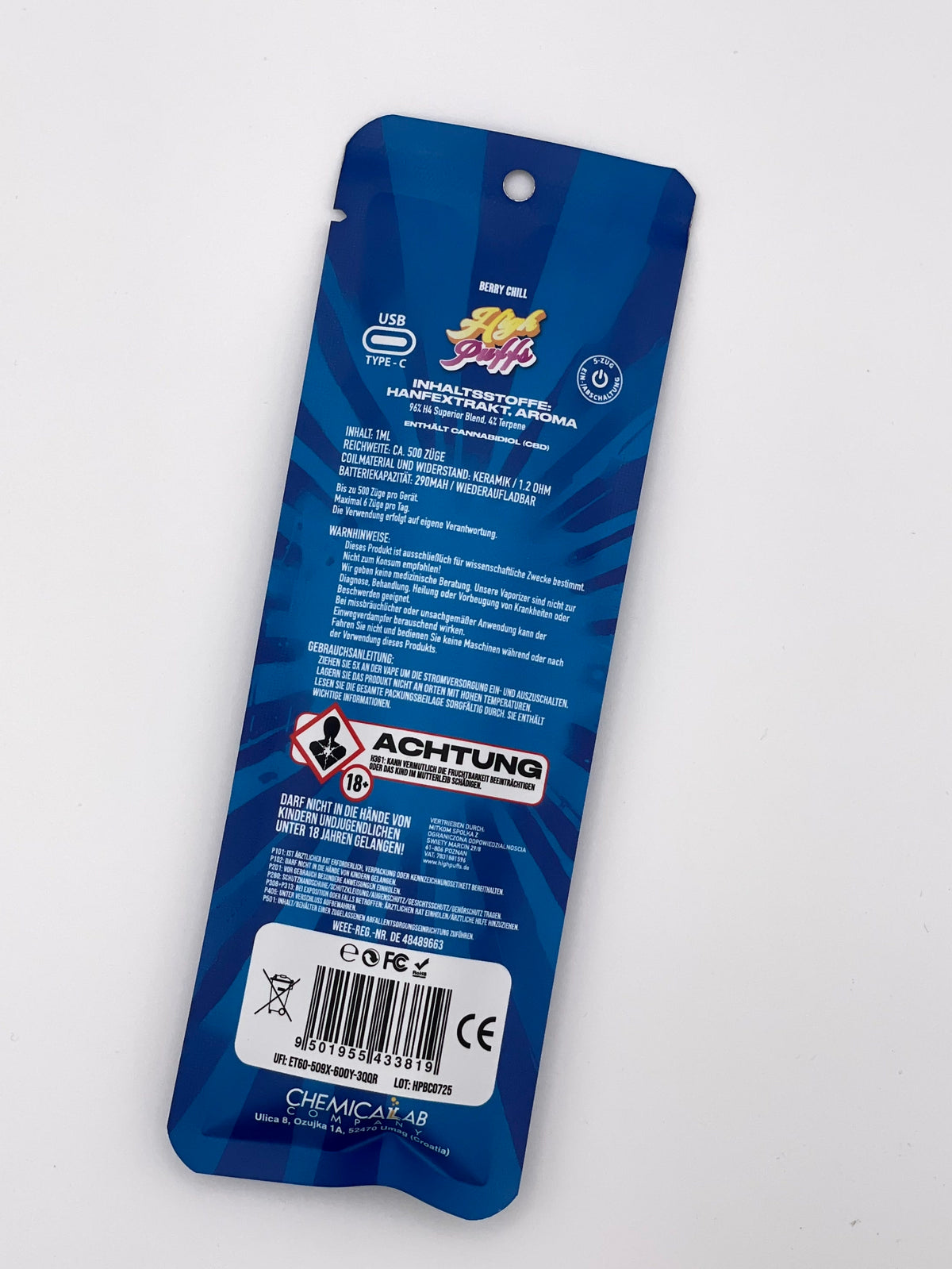 500 züge vape High Puff Berry Chill Sativa Disposable Vape 1 ml – 500 Züge – Snackbase