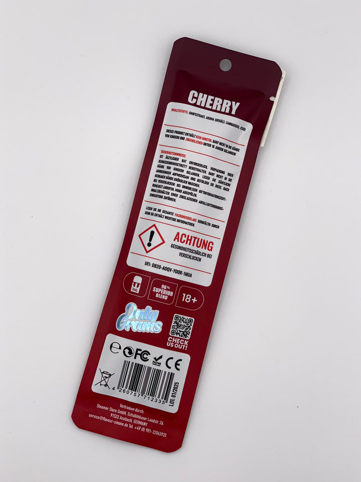 Only Grams PRIME Cherry CBD Vape
CBD Vape Cherry 96 Prozent Superior Blend
Only Grams Cherry Vape Indica
