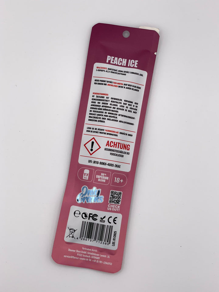 Only Grams PRIME Peach Ice CBD Vape
CBD Vape Pfirsich Ice 96 Prozent Superior Blend
Only Grams Peach Ice Vape Hybrid
