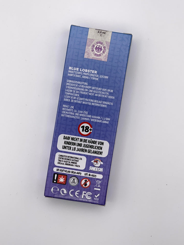 SHEESH Vape Blue Lobster 1200 Züge
Mesh Coil Vape Blue Lobster
SHEESH Einweg Vape Blue Lobster 2 ml
